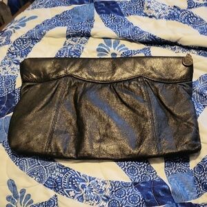 Felco Black Leather Clutch Bag. Small Call Out On Zipper, Zipper Works